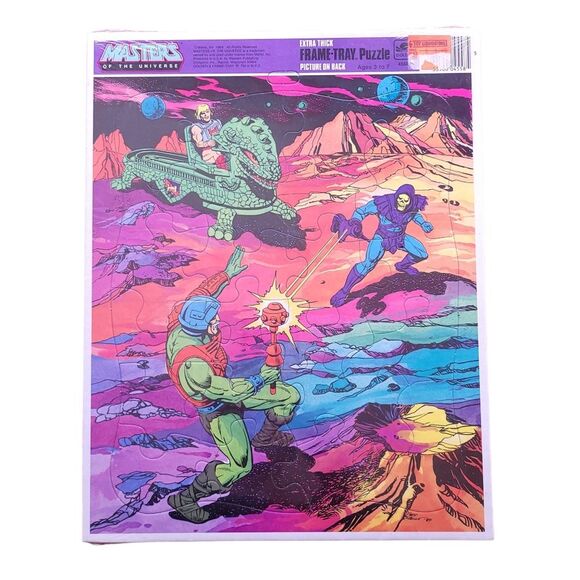 Vintage Mattel 1984 MOTU Golden He-Man Battlecat Frame Tray Puzzle. New - Picture 2 of 8